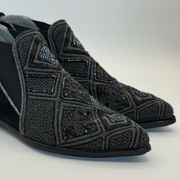 Meher Kakalia Embellished Beaded Black Suede Ankle Boots Size 37 - Picture 8 of 16